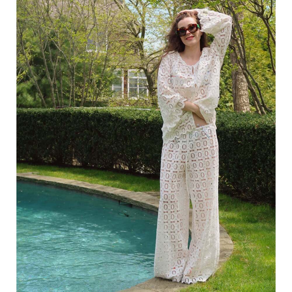 Hill House Home The Kaya Pool Pant - White Broderie Size LWhite Broderie / L
